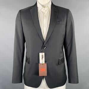 ETRO Size 42 Giacche Black Beaded Wool Notch Lapel Sport Coat